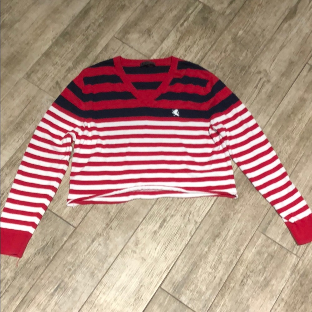red and navy blue stripped light weight sweater